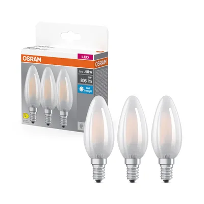 Produktbild von 3 x Osram LED Filament Leuchtmittel Kerzen 5,9W = 60W E14 matt 806lm kaltweiß 6500K Tageslicht