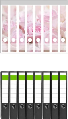 Produktbild von Wallario 8 Stück schmale Ordner inkl. Klebeetiketten mit Motive Rosafarbene Rosenblüten im Strauß -  Set mit Rückenschildern / Ordnerrücken Stickern