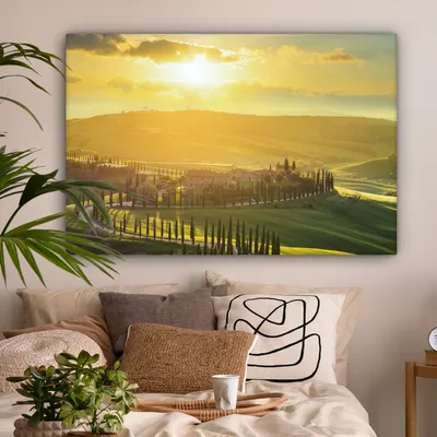 Produktbild von MuchoWow® - Leinwandbilder - Toskana - Sonne - Italien, Wandbild, Wanddeko Bilder Wohnzimmer, 120x80 cm