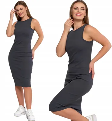 Produktbild von Damen-Midikleid aus 100 % Baumwolle mit Rippstrick, klassisches MORAJ L GRAPHITE