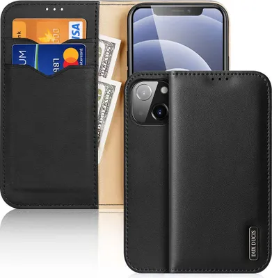 Produktbild von Dux Ducis Hivo Echtleder Flip Wallet mit Kartenfach für Apple iPhone 13 mini Schwarz