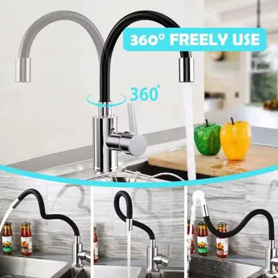Produktbild von 360° drehbare Küchenarmatur aus Edelstahl, Einhebelmischer mit wassersparendem Luftsprudler, flexible Hochdruck-Spültischarmatur für Doppelspülbecken,