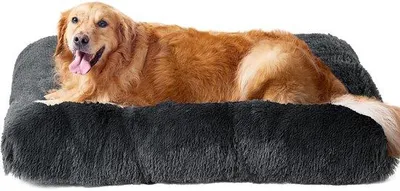Image de Grand coussin pour chien lavable, tapis antidérapant pour chien en peluche à longs poils, couleur grise, 112 x 85 cm