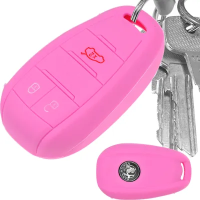 Produktbild von Auto Schlüssel Hülle Silikon Schutz Cover Rosa kompatibel mit ALFA Romeo Giulia Stelvio Giulietta 3 Tasten KEYLESS SMARTKEY