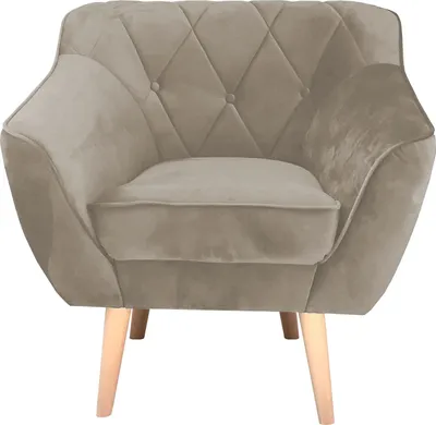 Produktbild von QLA Möbel Skandinavischer Relaxsessel in Beige, Retro-Sessel mit Steppung, Clubsessel Polstersessel mit Holzbeinen, Sessel Skand