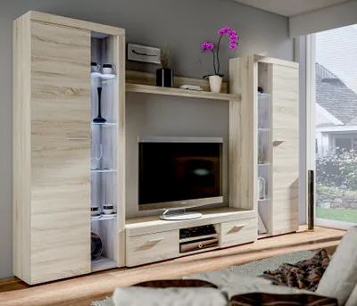 Produktbild von AX LIVING Spacoro XL Wohnwand Sonoma Eiche modern 300cm breit ohne LED