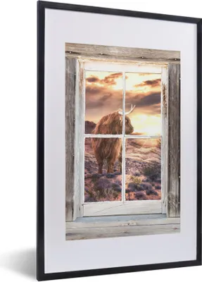 Produktbild von MuchoWow® Gerahmtes Poster Schottischer Highlander - Ansicht - Düne 40x60 cm - Poster mit Schwarzem Bilderrahmen Wandposter Rahmen Foto Bilder - Poster in Rahmen