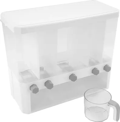 Produktbild von Reis- & Getreidespender - Vorratsbehälter - 5 Fächer - Für Arbeitsplatte - 42×19,5×35,2 cm - PP/PC - Rechteckig - Weiß/Klar
