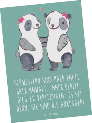 Produktbild von Mr. & Mrs. Panda Postkarte Schwesternwunder - Meeresbrise - Geschenk, liebe unter geschwistern, Geschwisterliebe, Familiengeschenk, geschwisterstreit, bildkarte, Jubiläen