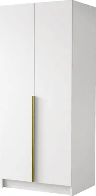 Produktbild von MIRJAN24 Kleiderschrank Bono I, Schlafzimmer, Drehtürenschrank, mit Kleiderstange, Modern, Garderobenschrank, Metallgriffe (Farbe: Weiß / Weiß + Gold)