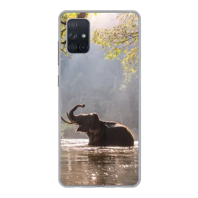 Produktbild von MuchoWow® Handyhülle Schutzhülle Hülle für Samsung Galaxy A71 Elefant - Wasser - Tiere - Bäume - Sonne Silikon Softcase Handy Hülle - Kartenbesitzer