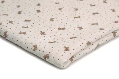Image de Tissu en mousseline de coton imprimé, double gaze, nœud papillon sur fond blanc 50 x 130 cm