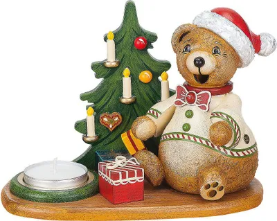 Produktbild von Hubiduu - Teddys Weihnachtsgeschenke mit Teelicht (14cm) Räuchermann von Hubrig Volkskunst
