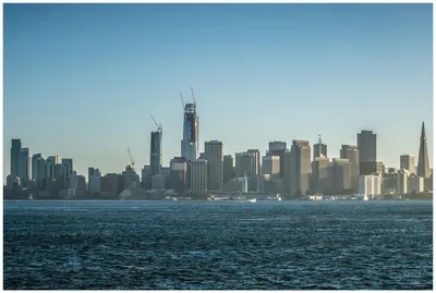 Produktbild von Wallario Premium Glasbild, freischwebende Optik, kräftige Farben, Größe 90 x 60 cm Motiv Skyline von San Francisco