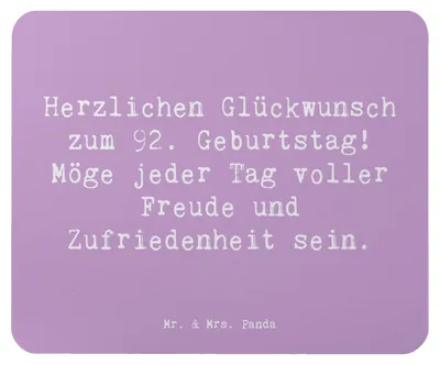 Produktbild von Mr. & Mrs. Panda Mauspad Spruch 92. Geburtstag Freude - Lavendeltraum - Geschenk, Herzlichen Glückwunsch, Mouse Pad, Lebensjahr, Mousepad, Happy Birthday, pc, computer