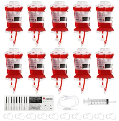 10er-Set Halloween-Blutbeutel, 350 ml, PVC, wiederverwendbar