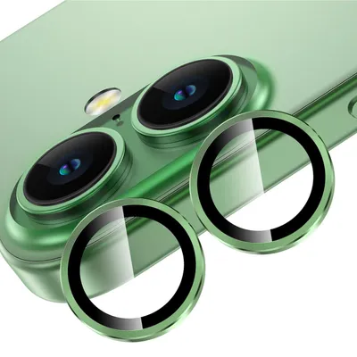 Immagine prodotto di Per Apple iPhone 16 / 16 Plus Fotocamera ad anello in alluminio + H9 Vetro duro temperato Verde scuro