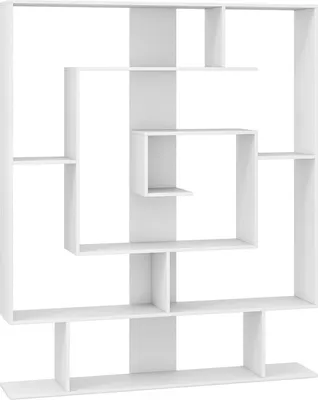 Zdjęcie produktu dla Geometryczny regał na książki, półka stojąca, półka ekspozycyjna, wysuwana półka do przechowywania, otwarte przegródki, antyprzechylna, do salonu, biała