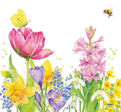 Produktbild von 20 Servietten Butterfly & Bee - Tiere an Frühlingswiese 33x33cm