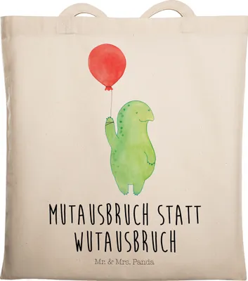 Produktbild von Mr. & Mrs. Panda Jutebeutel Schildkröte Luftballon - Transparent - Geschenk, Tasche, Motivationsspruch, Tote Bag, Schildkröten, Stoffbeutel, Einkaufstasche, Büchertasche