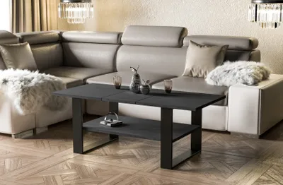 Produktbild von Endo-Möbel Couchtisch Inga 110x65x53 cm Kufen Wohnzimmertisch mit Ablage (Beton Dunkel)