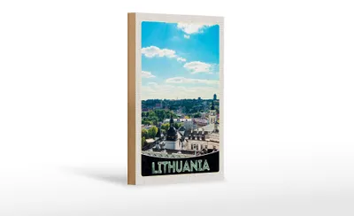 Produktbild von Holzschild Reise 12x18 cm Aussicht auf Litauen Urlaub Stadttour