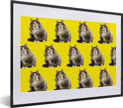 Produktbild von MuchoWow® MuchoWow® Gerahmtes Poster Katze - Muster - Gelb 40x30 cm - Poster mit zchwarzem Bilderrahmen - Bilderrahmen - Poster im Rahmen