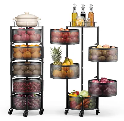 Produktbild von Gemüseregal Küchenwagen - Rollbarer Drahtkorb-Organizer - 5 Ebenen Metall Obst- & Gemüsekorb - Platzsparender Aufbewahrungswagen - Für Küche Bad Kinderzimmer - Schwarz