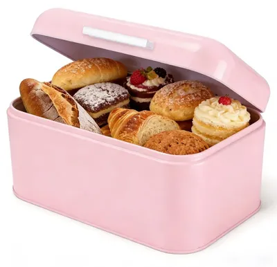 Metallene Brotdose, rosa, 30,5x20x15 cm, mit Deckel, Retro-Stil
