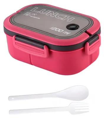 Produktbild von 3-teiliges Kinder-Lunch-Set – Brotdose 1200 ml mit Doppel-Fächer Besteck - Rot