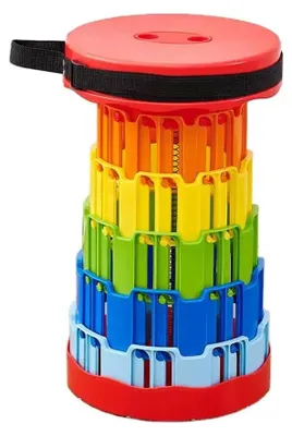 Produktbild von Campinghocker 2er Set - Faltbarer teleskopischer Sitzhocker - Höhenverstellbar - Tragbar - Kunststoff - Bunt