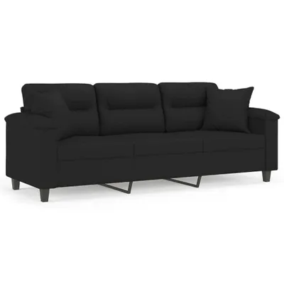 Produktbild von 3-Sitzer-Sofa mit Kissen Schwarz 180 cm Mikrofasergewebe