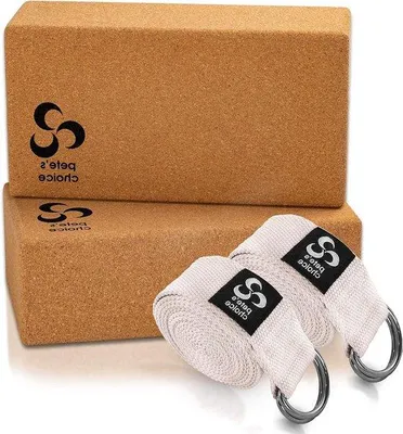 Produktbild von Famanu Yoga Set mit Kork Yoga Blöcken und Yoga Bändern - Robuste und Umweltfreundliche Kombination