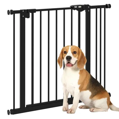 Produktbild von Haustierzaun – Hundegitter – Haustiergitter für den Innenbereich – mit zwei Verlängerungsstangen – Breite verstellbar bis 100 cm – Schwarz