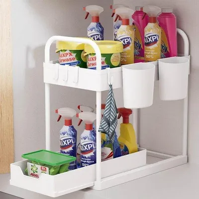 Produktbild von Famanu Küchen Organizer 2 Etagen - Multifunktionales Regal in Weiß