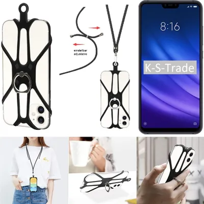 Produktbild von K-S-Trade 3in1 Handykette Handyband Handykordel Halsband Smartphone-Ring Handy-Ring kompatibel mit Xiaomi Mi 8 lite Fingerhalterung Handyring