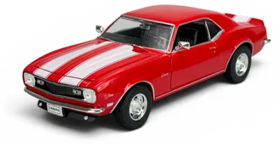 Image de Welly, Chevrolet Camaro Z28, année 1968, modèle réduit en métal, couleur rouge, neuf dans sa boîte, échelle 1:24, référence 22448