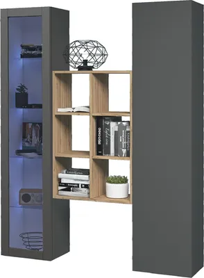 Image de Rimella - Buffet, 40x30x180h cm Anthracite Noir, 8 Étagères  Italy