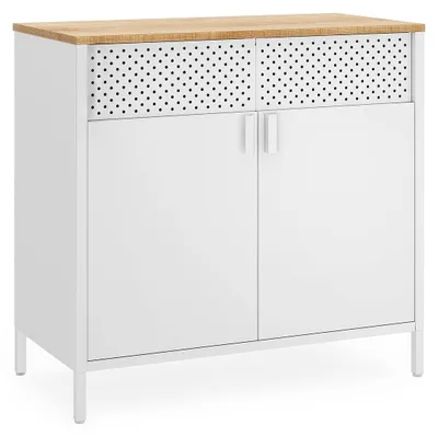 Produktbild von Weißer Aufbewahrungsschrank – Spanplatte und Stahl – 40 x 80 x 76 cm