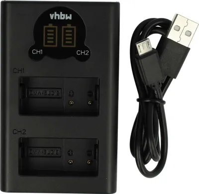 Produktbild von vhbw Dual Micro-USB + USB-C Ladegerät kompatibel mit Panasonic Lumix DMC-GX8, DMC-GH2S Kamera - Ladeschale + USB-C Kabel Ladeanzeige + Display