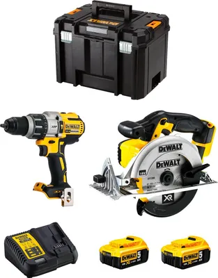 Produktbild von DeWALT Kit DWK214 (DCD996 + DCS391 + 2 x 5,0 Ah + DCB115 + TSTAK VI)