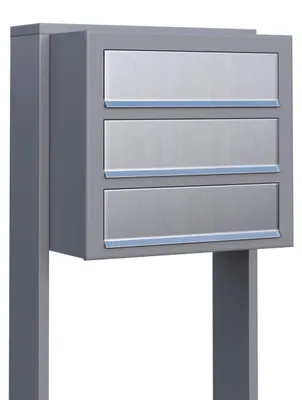Produktbild von Briefkastenanlage Cube for Three in Grau Metallic mit Edelstahlklappe