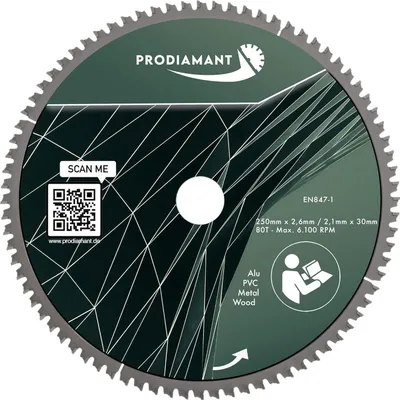 Produktbild von PRODIAMANT Kreissägeblatt 250mm für Holz, Metall & Alu mit HM TCT Zähnen