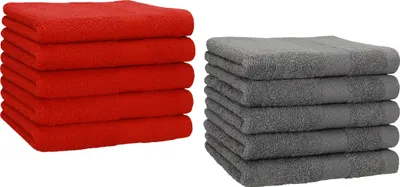 Produktbild von Betz 10 Stück Gästetücher 30x50 cm PREMIUM 100% Baumwolle Set Farbe: rot und anthrazit