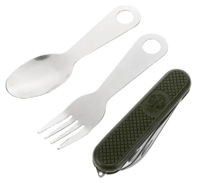 Produktbild von Campingbesteckset Klappbar aus Edelstahl Messer, Gabel, Löffel mit Rutschfestem Griff für Outdoor, Camping und Picknick