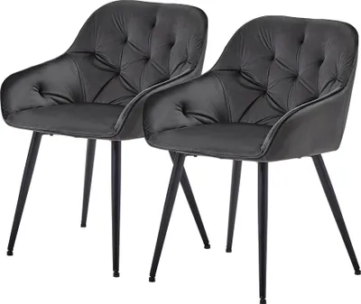 Produktbild von CLIPOP Esszimmerstuhl, 2er Set Gepolsterter Samtstuhl, Lounge Sessel, Wohnzimmerstuhl mit Metallstuhlbeine, Grau
