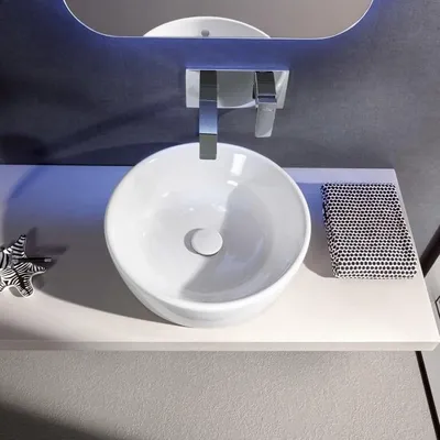 Zdjęcie produktu dla Villeroy & Boch Architectura - Umywalka nablatowa, średnica 450 mm, bez przelewu, CeramicPlus, biel alpejska 5A2546R1