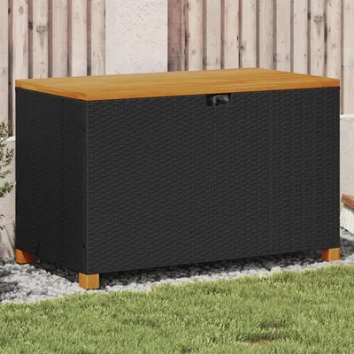 Image de Coffre de jardin 110x55x63 cm - Coffre de rangement - Noir - Polyrotin et bois d'acacia