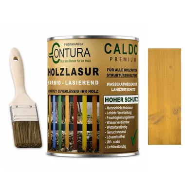 Produktbild von Contura Holzlasur Langzeitschutz Lasur + Pinsel Holz Außen Dauerschutzlasur Holzfarbe - 750ml. + Pinsel / Karamell - 10.13