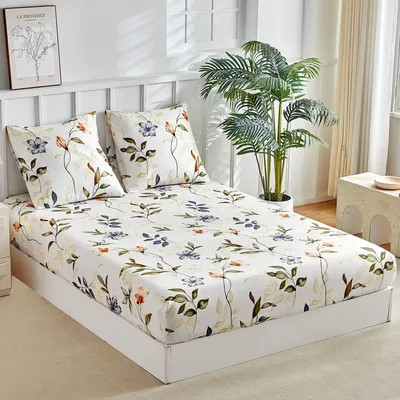 Image de Housse de matelas 160 x 200 cm avec 2 taies d'oreiller, couleur beige